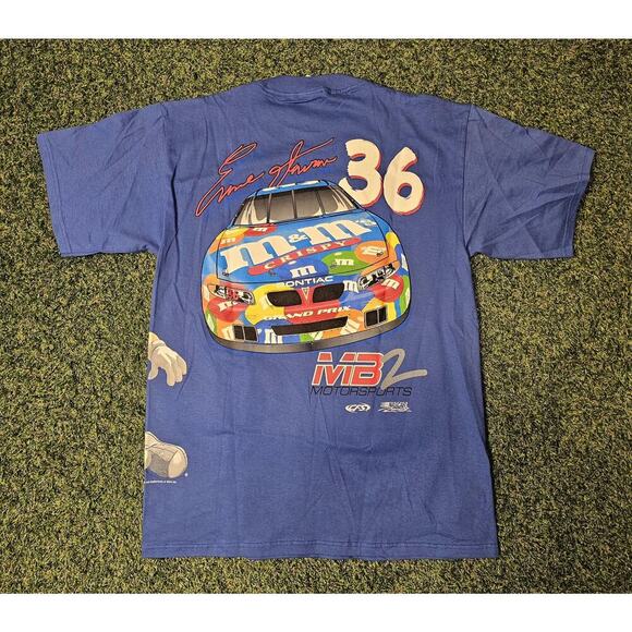 Vintage 90s NASCAR Racing Ernie Irvan M&M All Over Print T Shirt Blue Candy L - Picture 5 of 5